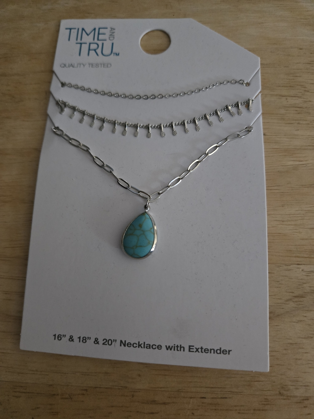 Time and Tru Silver-Tone Layered Necklace with Turquoise Teardrop